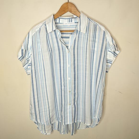 Jane + Delaney Button Up Shirt Striped Hi Low - Picture 1 of 6